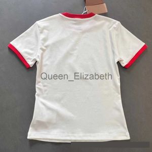 Kadın T-Shirt Muu Bahar 2023 Kadın Tasarımcı Tees Tees Yeni Çarpışma Renk Mektubu LGO Geçici İnce Yuvarlak Boyun Kısa Kollu T-Shirt Kadın Giyim J230615