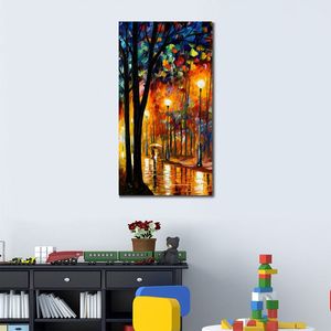 Modern Impressionist Canvas Wall Art Misty Glow Hand Painted Street Landscape målning för lägenhetsdekor