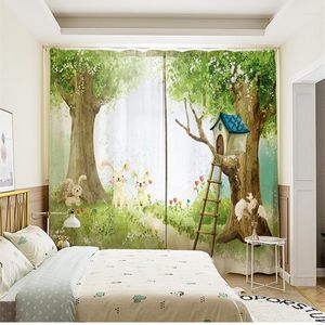 Perde özel pencere örtü asma kreş çocuklar için çocuklar oturma odası yatak odası tavşan ağaç ev merdiven çim gri