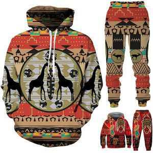 Tute da uomo Retro Style 3D Stampa africana Streetwear Felpa con cappuccio Tuta Casual Bambini Ragazzi / Felpe da uomo Tuta sportiva vintage