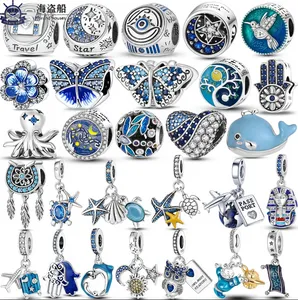 För Pandora Charms Authentic 925 Silver Beads Dangle Star Moon Butterfly Starfish Turtle Travel