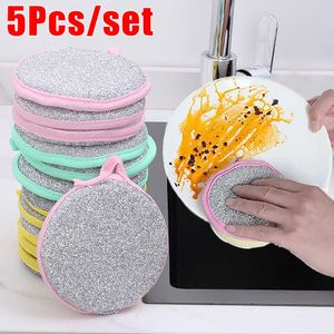 New 5Pcs Double Side Dishwashing Sponge Reusable Pan Pot Dish Washing Brush Absorbent Kitchen Wiping Rags Household Cleaning Cloths