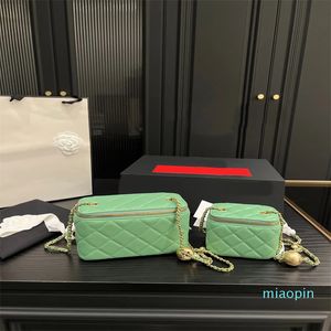 2023-Green Golden Ball Metal Chain Bags Luxo Sheepkin Zipper Makeup Bag Classic Diamond Quilted Cosmetic Case Fashion Shoulder Crossbody Bags Designer