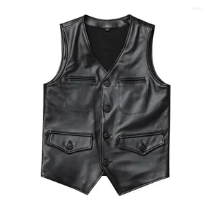 Men's Vests Design Slim Japan Style Men's Genuine Leather Jacket Biker Motorcycle Chaleco Fotografo Safety Vest 2A