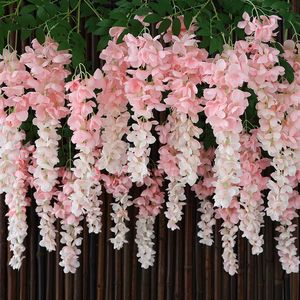 Torkade blommor 6st vita wisteria konstgjorda siden lång gren bröllop hem bakgrund dekoration vägg häng girland kransbord ordna