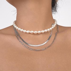 Choker Multi Layered Minimalist Pearl Necklace For Women Vintage Metal Chains Link Wholesale Collar Accessories