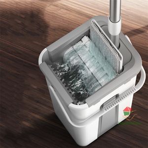 Mopps Mop Magic Floor Squeeze Squeeze Mop med Bucket Flat Bucket Rotating Mop For Wash Floor House Home Cleaning Cleaner Easy 230614