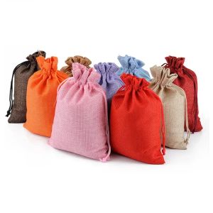 Eco-Friendly Mini Burlap Jute Sackcloth Linen Drawstring Bags Jewelry Pouches Bag Christmas Gifts Packaging Bags Customized Logo