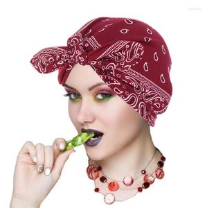 Eşarplar Sevimli Bow Türban Kapağı Kadınlar Çiçek Baskı Bonnet Hat Bowknot Bandana Femme Moda Geometrik Beanie Kafa Bandı Müslüman Kenar Giyeri