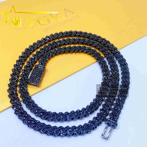 Prezzo economico Argento massiccio 6mm 8mm Hip Hop Ghiacciato Colore nero Diamante Moissanite Catena a maglie cubane