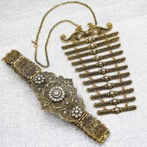 Belly Chains Sunspicems Caucasu Belt Breastplate Bride Jewelry Sets Ethnic Wedding Dress Necklace Turkish Chest Bibs Waist Chain 230614