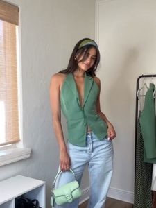 Women's Tanks Camis Nlzgmsj TRAF Summer Fashion Sexy Women Green Vest Women Halter Sleeveless Backless Top Female Y2K Tanks 230615