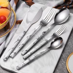 Dinnerware Sets 5-Piece Set Marbled Stainless Steel Utensils Flatware Set(Knife Fork Spoon) For Dinner Dessert Salad Home Kitchen Restaurant