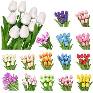 Dekoratif Çiçekler 5 PCS Yapay Hayata Bağlı Parlak Renk Plastik Plastik Sahte Sahte İpek Çiçek Hafif Gerçekçi Simülasyon