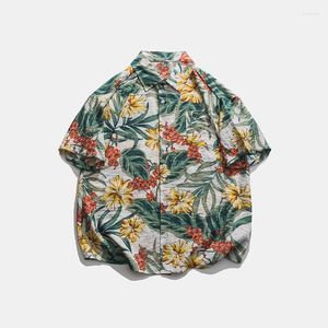 Camisas casuais masculinas legíveis verão manga curta masculino floral solto Havaí para homem