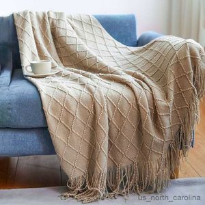 Cobertor de malha xadrez cobertor de cor sólida waffle em relevo cobertor decorativo nórdico para sofá-cama cobertor de malha grossa R230615