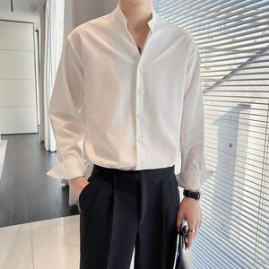 Männer Casual Hemden Männer Stehen Kragen Business Langarm Lose Vintage Kleid Männlich Streetwear Fashion Party Blusen Mann