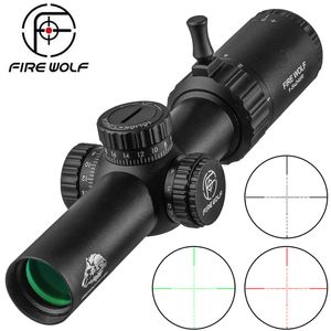 FIRE WOLF 1-5X24 IR Scope Tactical Rifle Wide Angle Airsoft Riflescope Hunting Optics Sight Red Green Light Reticle
