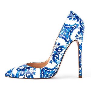 2023 Spring New Pumps Women Fashion Brand Sexy Pointed Toe 12 Cm Stiletto Nude Printed High Heels Formal Dress Shoes Size 43 45