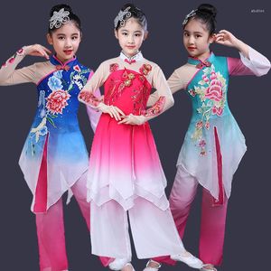 Stage Wear Yangko Dance Costume Chinese Fan Suit Girls Ancient Traditional Folk Dancewear Outfits Long Sleeve Oriental Dress