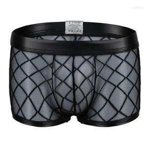 Underpants Gay Bar Performance Mens Boxers Underwear Sexy Black Plaid Fishnet Boxer Mesh Transparent See Through