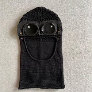 Zwei Linsen Windschutz Kapuze Mützen Outdoor Baumwolle gestrickt winddicht Männer Gesichtsmaske lässig männlich Totenkopf Mützen Hüte Brille abnehmbar827697305L