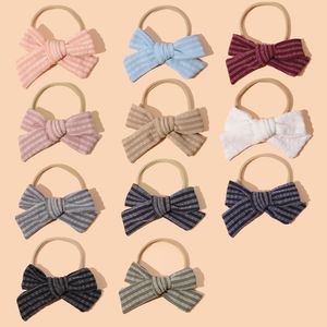 4.3inch Cotton Bow Hair Clips for Baby Girls Striped Bow Nylon Headbands Girls Handmade Bow Nylon Turban Kid Hairpins