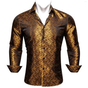 Herren-Freizeithemden, luxuriöse Seide für Männer, goldgelb, Paisley-Blumenstickerei, Frühlings-Autuman-Oberteile, normale Slim-Fit-Männerblusen 644