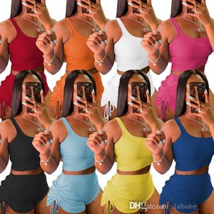 Yaz Trailsuit Kadın Moda İki Parça Set Düz Renk Yelek Çizme Yüksek Bel Şortları Seksi Bikini Mayo Sporları Simya Takım