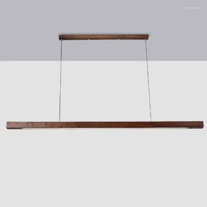 Lampade a sospensione Black Walnut Sala da pranzo Light Nordic Table Bar Office Simple Log Long Strip Lamp