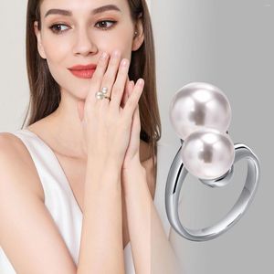 Wedding Rings Chic Gold Color Simulated Pearl Ring Dainty Opening Adjustable Size Stainless Steel Finger Band