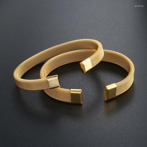 Armreif, klassisches Mesh-Edelstahl-Armband mit offener Manschette für Männer und Frauen, Schmuck, trendige vergoldete sportliche Armbänder Pulsera
