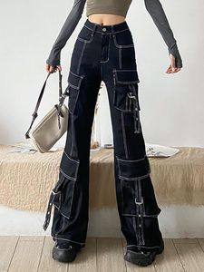 Women's Jeans Streetwear Cargo Women's High Waist Pocket Casual Loose Denim Pants Fashion Y2K Wide Leg Cowboys Full Length
