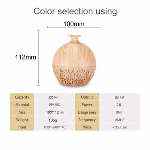 Luftfuktare USB Ultrasonic Air Foidifier Essential Diffuser Wood Grain Mini Home Aromatherapy Night Light Light Light