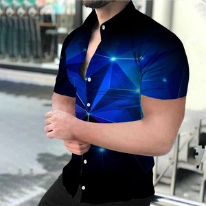 Мужские повседневные рубашки Мужские 3D -принтевые дизайнерские дизайнерские топы в лацках одиночные грудь с короткими рукавами 2023