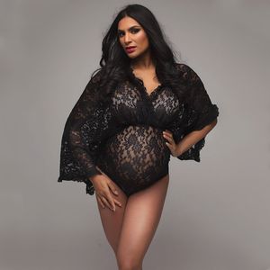 Maternity Tops Tees Boho Maternity Pography Props Bodysuits Bohemian V-neck Lace Maternity Po Shoot Bodysuits Jumpsuit 230614