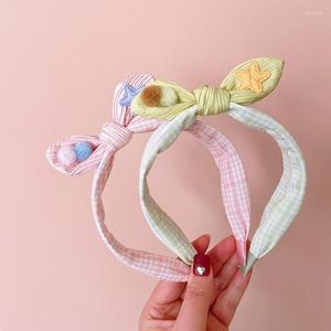 Hair Accessories Fashion Ears Hoops For Girls Children Cute Plaid Wide Headband Head Bands Sweet Bow Kids Korean