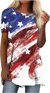 4 juli Patriotiska toppar Kvinnors självständighetsdag Kort ärm Crew Neck T Shirt Summer Loose Tunic Pullover Blouse