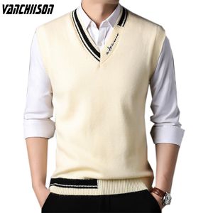 Męskie swetry męskie kamizelka kamizelki w stylu koreańskim skoczkom bez rękawów w rozmiarze 100 kg patchwork sweter v szyja na jesień zima 0017917 230615