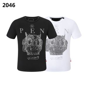 Phillip Plain Summer Men's skull Rhinestone T-shirt Beads Fashion Designer Men's T-shirt Top qp Letter Embroidery Men's Women's Clothing Short Sleeve T-shirt 2046