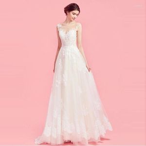 Wedding Dress Fashion Appliques Lace Cap Sleeve Sashes Tulle A-Line 2023 Bridal Gown Beach Vestido De Novia Custom Made