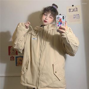 Women's Jackets Imitated Lamb Wool On Both Sides Wear Winter Korean Bf Loose Preppy Hooded Techwear Spring Autumn Padded Coats Chaquetas