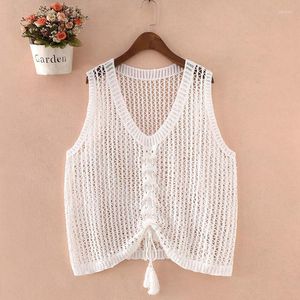 Women's Tanks Female Lace Knitted Small Vest Women's Short V-neck Hook Flower Hollow Outer Wear Sun Protection Blouse Loose Sleeveless