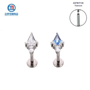Labret Lip Piercing Jewelry ASTM 36 Internally Threaded Rhombus Shaped Zircon Ring Earrings Helix Stud Body 230614