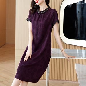 Casual Dresses Summer Improved Cheongsam Dress i Long Fashion Slant Mom Women's Retro Silk Kjol