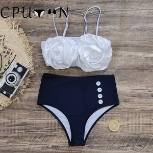 Women's Swimwear CPUTAN Sexy High Waist Bikinis Set 3D Flower Women Swimwear Bikini Swimsuit Sexy Summer Beachwear Push Up Bathing Suit 230615