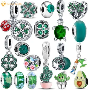 925 Sterling Silver for pandora charms authentic bead DIY Pendant women Bracelets beads Necklace Lucky Clover Glass