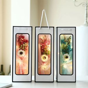 Present Wrap Style Single Red Wine Tote Bag Window Transparent PVC Kraft Paper Flower Doll Rectangular Gift Packaging Bag 230614