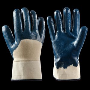 Wear-resistant flannelette blue blue gloves nitrile rubber protective gloves wholesale engineering cutting protective gloves