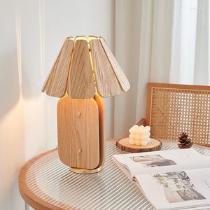 مصابيح المائدة Wabi Sabi Wind Solid Wood Lamp Minimalist الإبداعي غرفة المعيشة دراسة غرفة نوم بجانب السرير E27 الإضاءة